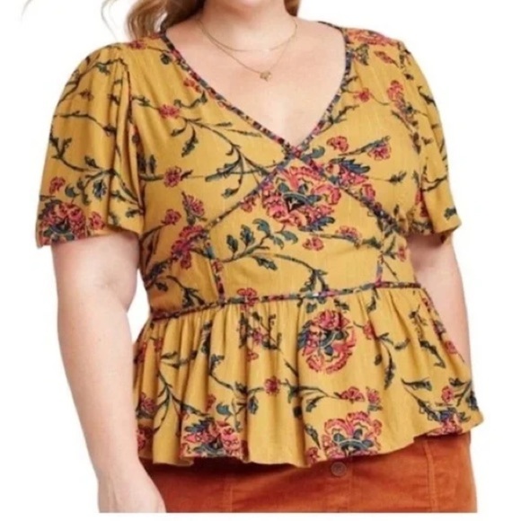 Knox Rose Short Sleeve Embroidered Blouse Top Gold - Picture 1 of 4